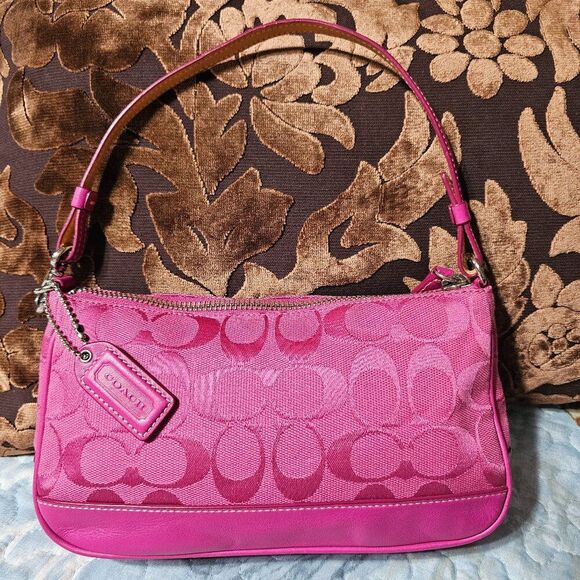 RARE 2005 Vintage Y2K Coach Demi Shoulder Bag in Hot Pink Signature Jacquard Pur - Picture 1 of 5